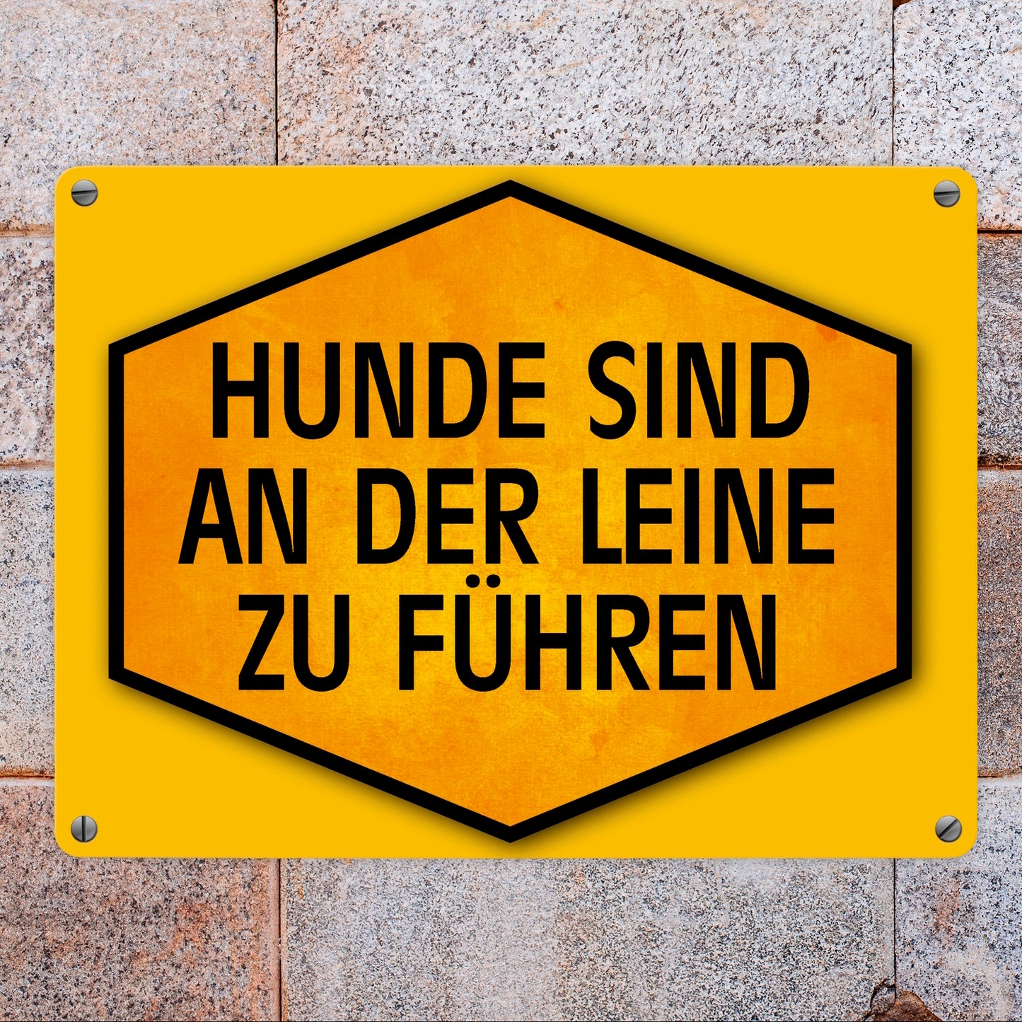 Hunde sind an der Leine zu führen Warn- und Hinweisschild in Gelb und Schwarz