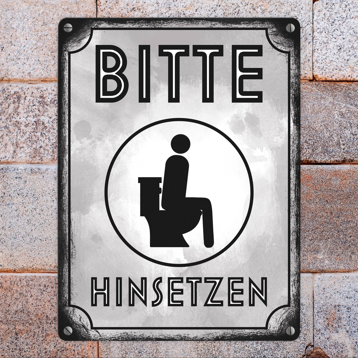 Bitte hinsetzen Metallschild in 15x20 cm für Badezimmer oder WC