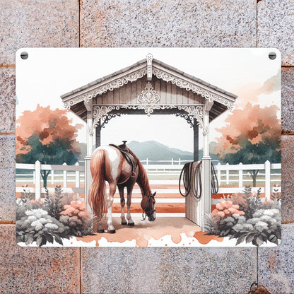 Geschecktes Westernpferd Metallschild in 15x20 cm