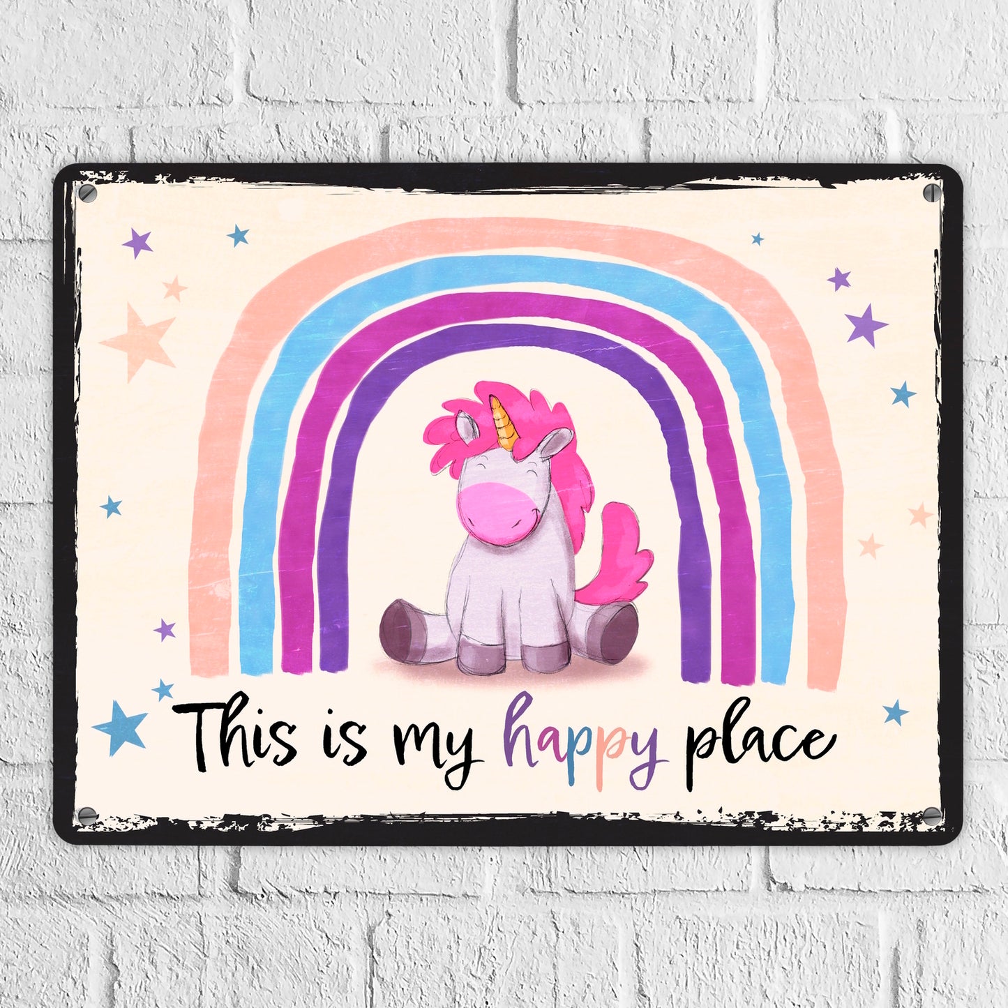 This is my happy place Metallschild XL in 21x28 cm mit niedlichem Einhorn