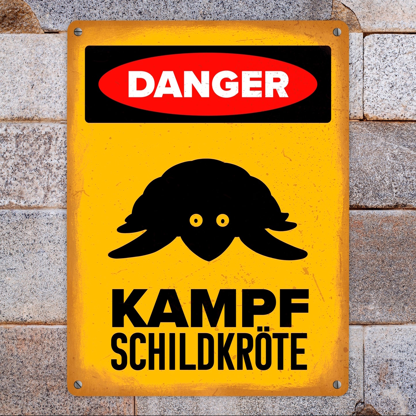 Danger Kampf Schildkröte Metallschild XL in 21x28 cm mit Schildkröten Silhouette