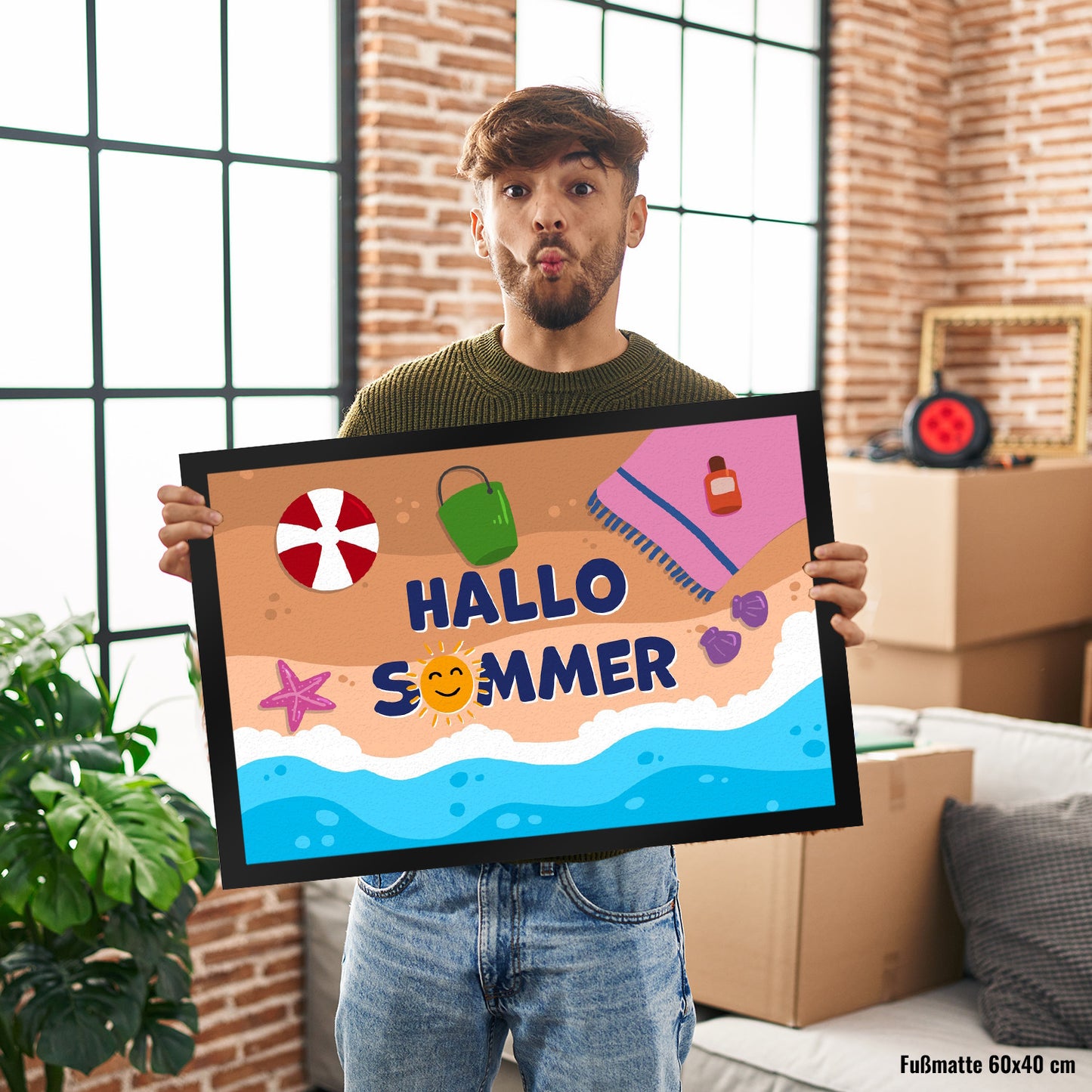 Hallo Sommer Fußmatte XL in 40x60 cm mit Strandmotiv