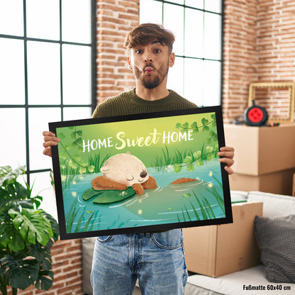 Schlafender Otter Fußmatte XL in 40x60 cm mit Spruch Home Sweet Home