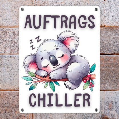 Schlafender Koala Metallschild in 15x20 cm mit Spruch Auftragschiller