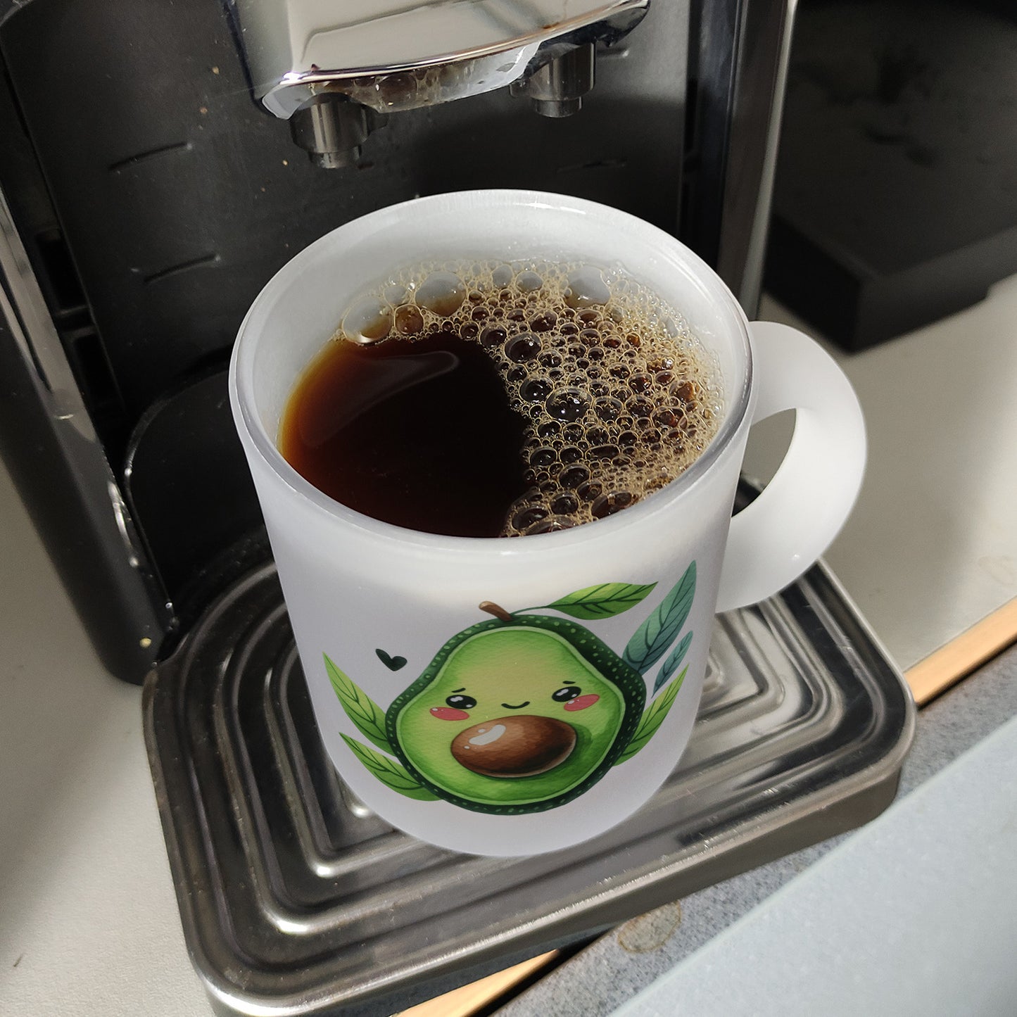 Lächelnde Avocado Glas Tasse