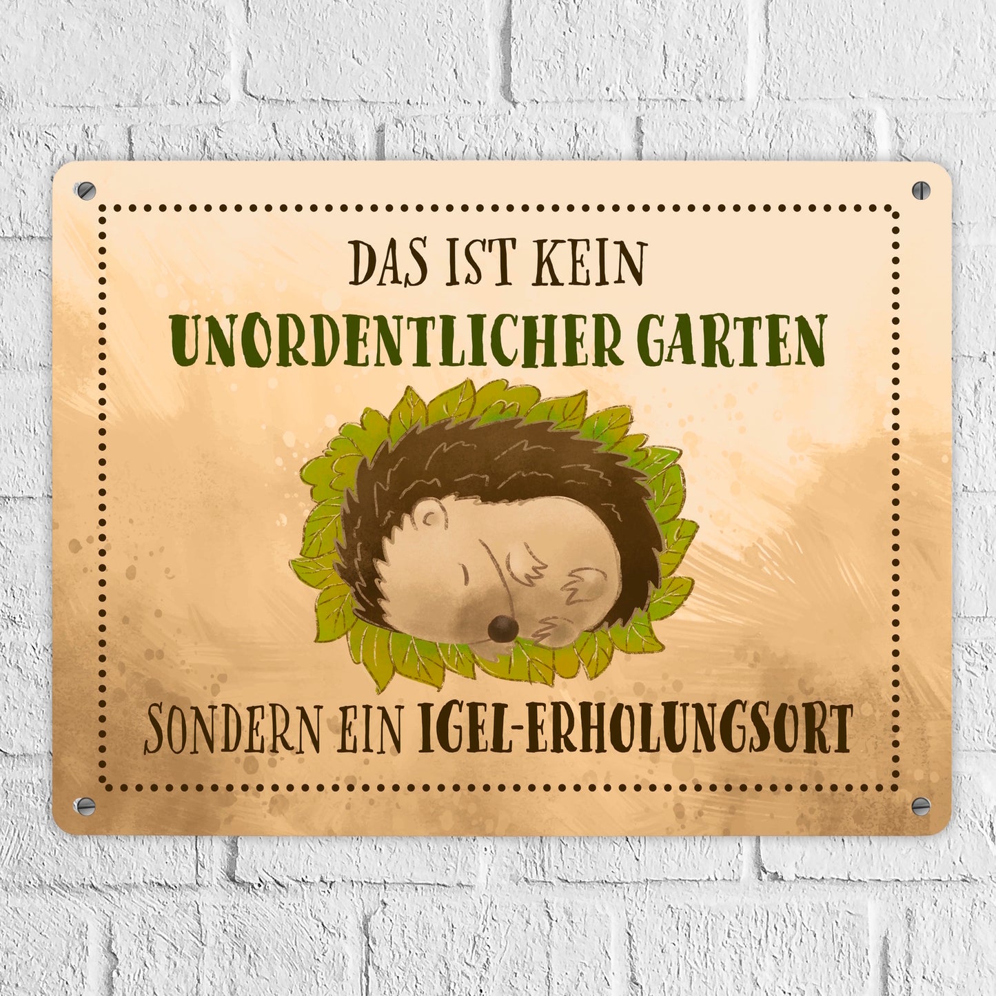 Das ist kein unordentlicher Garten sondern ein Igel-Erholungsort Metallschild XL in 21x28 cm