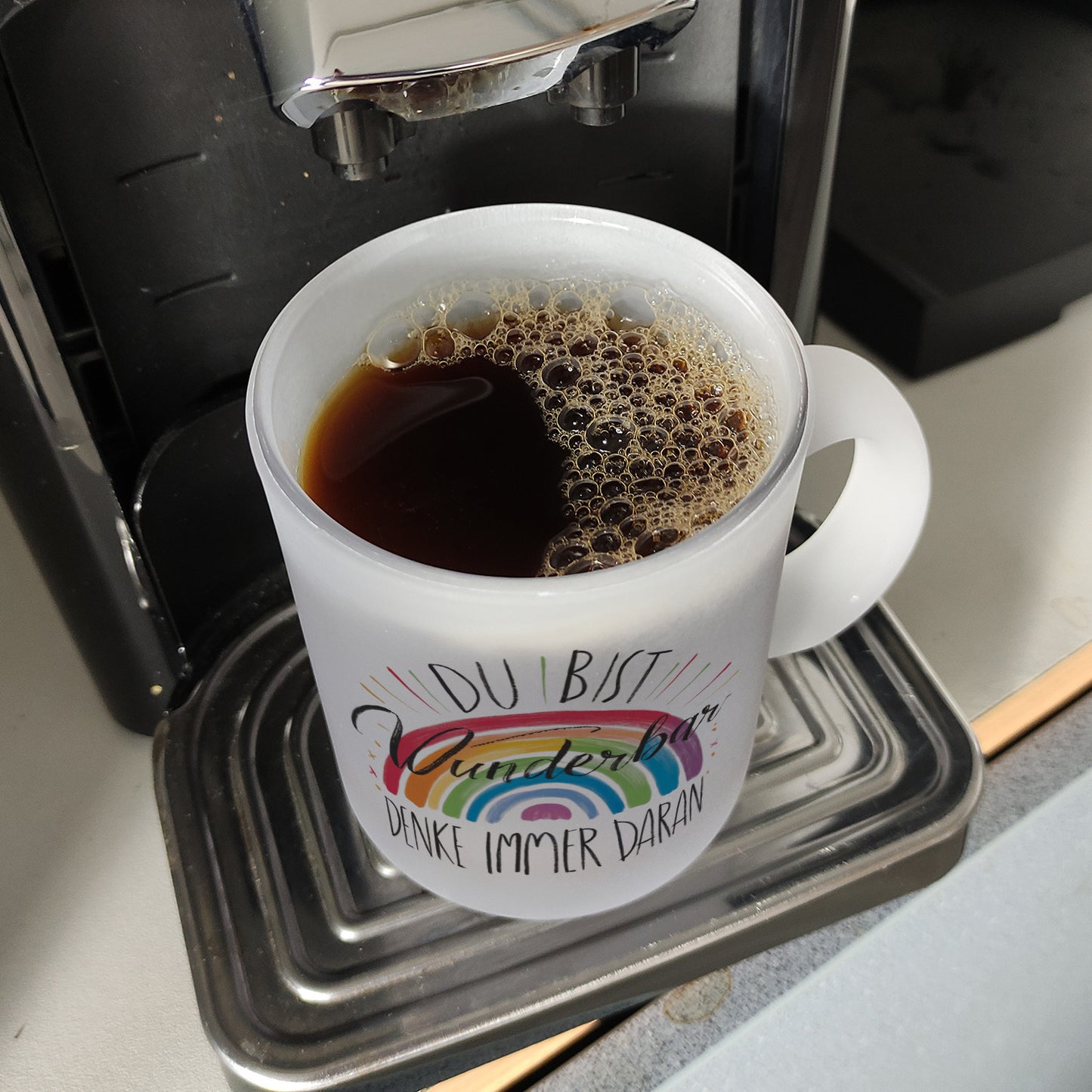 Regenbogen Glas Tasse - Du bist wunderbar