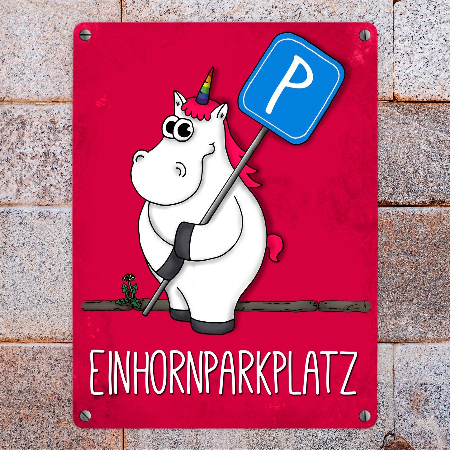 Honeycorns Metallschild mit Einhornparkplatz Motiv