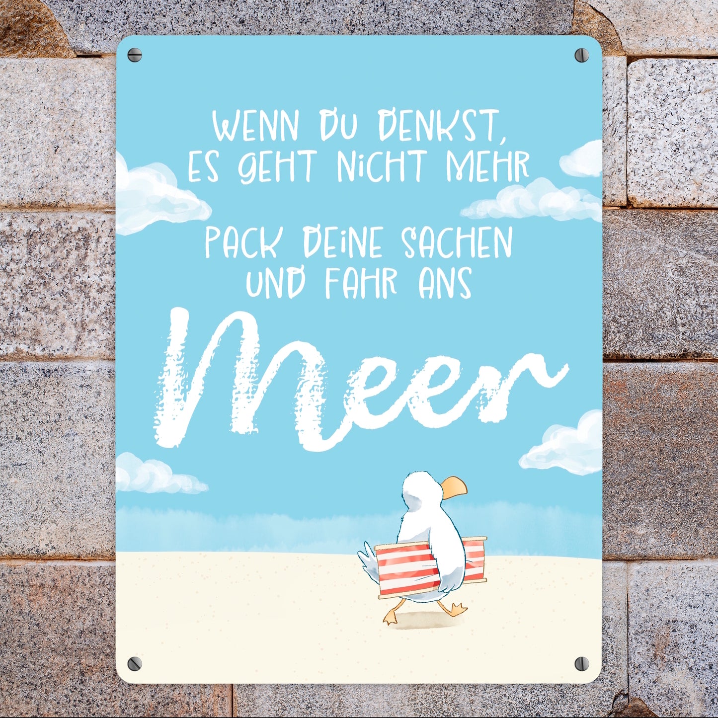 Möwe Metallschild XL in 21x28 cm mit Spruch Fahr ans Meer