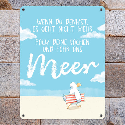 Möwe Metallschild XL in 21x28 cm mit Spruch Fahr ans Meer