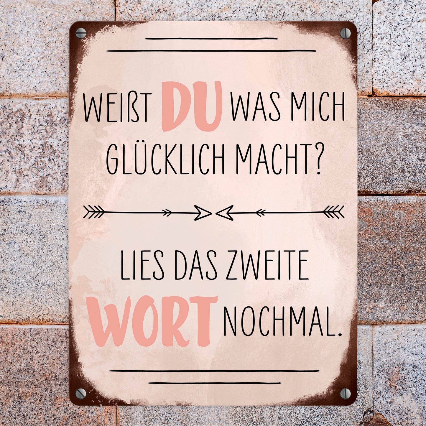 Du machst mich glücklich Metallschild in 15x20 cm mit Spruch zum Valentinstag