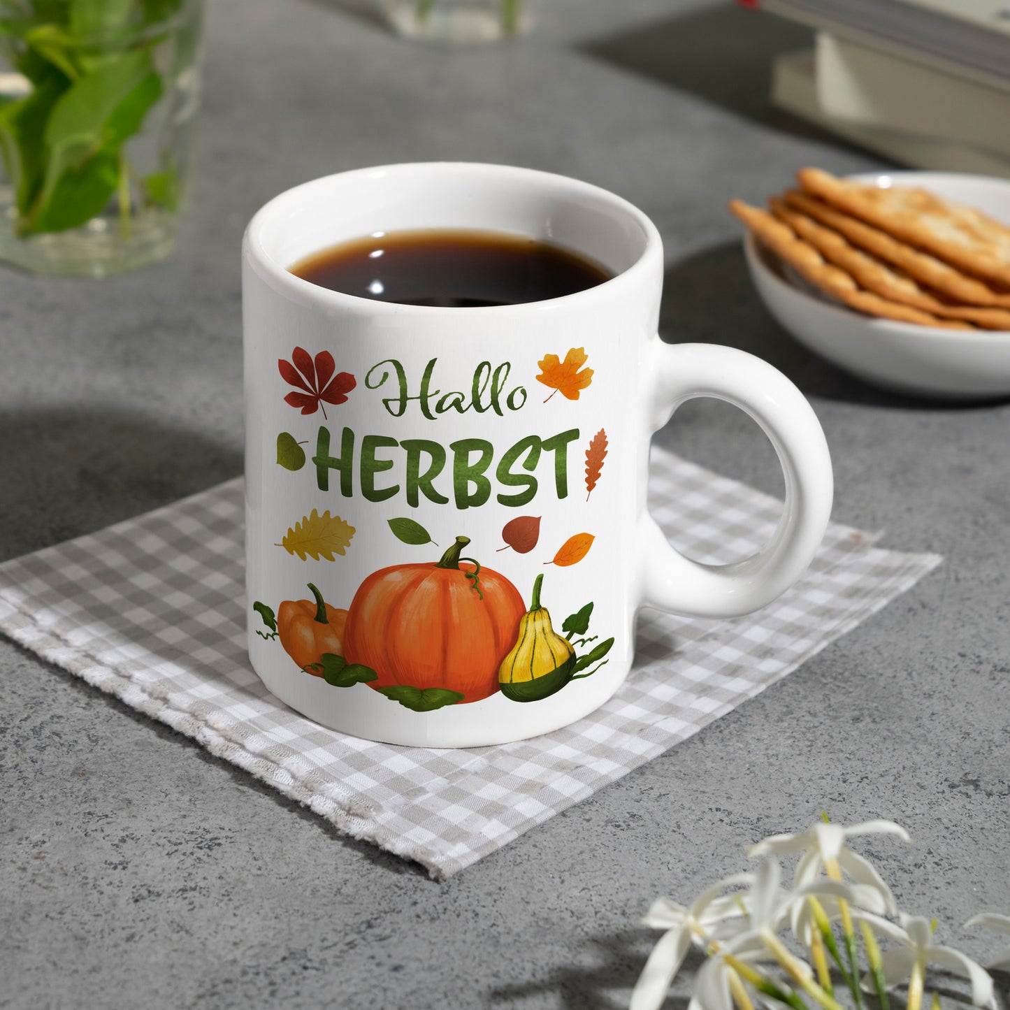 Hallo Herbst Kaffeebecher mit hübschen Kürbissen