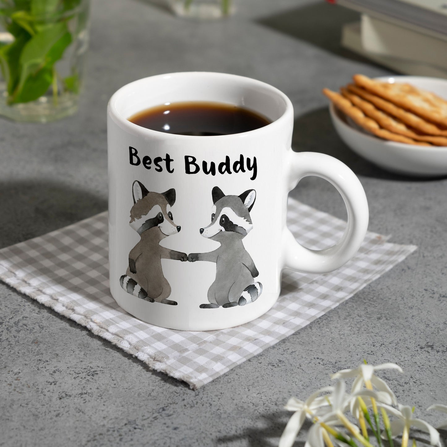 Waschbär Bruder und Kumpel Kaffeebecher mit Spruch Best Buddy