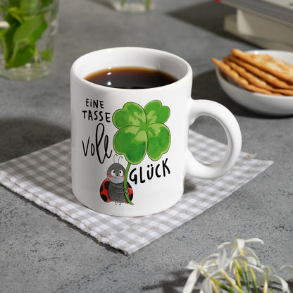 Marienkäfer Kaffeebecher mit Spruch Eine Tasse voll Glück