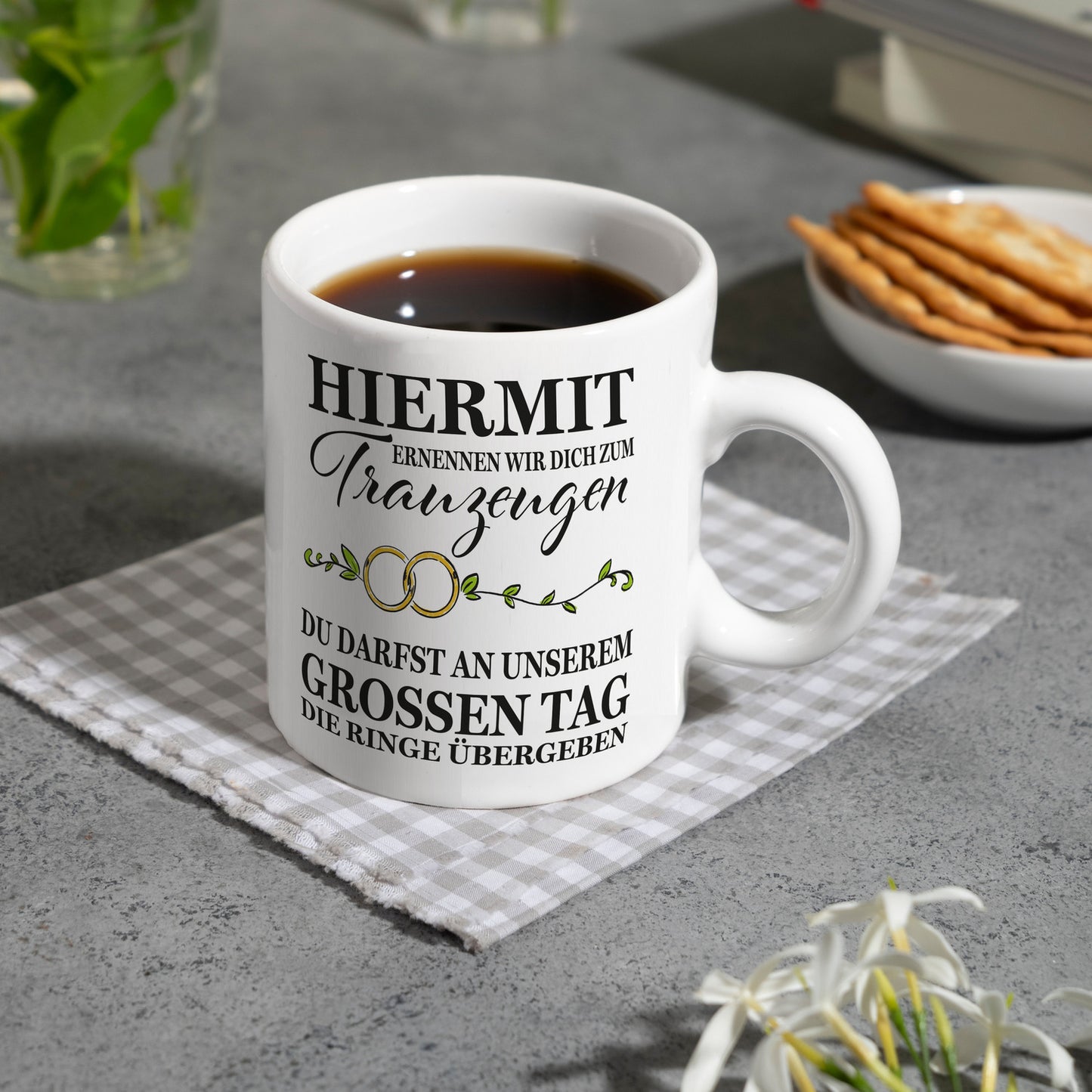 Trauzeuge Ringübergabe Kaffeebecher mit Spruch