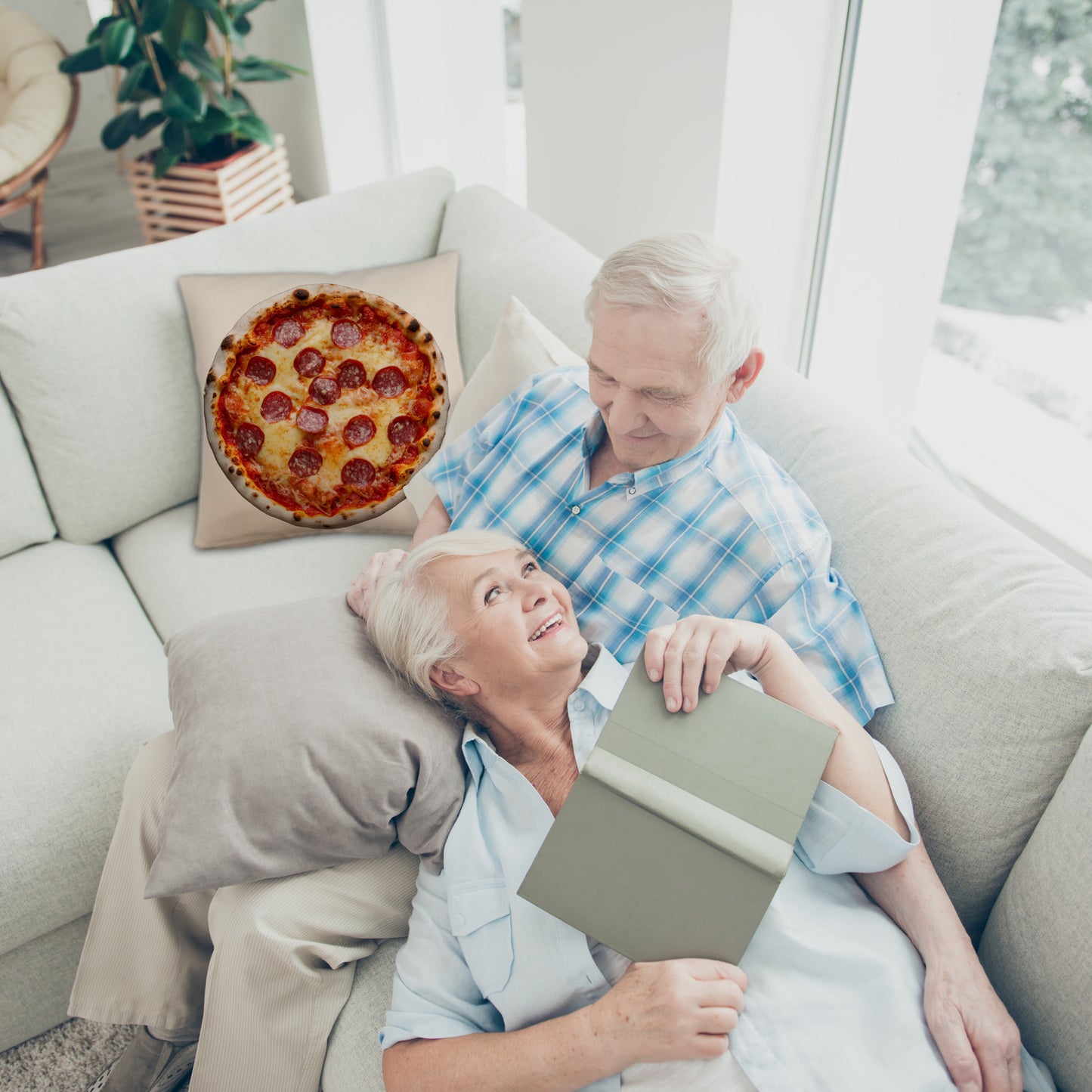 Fast Food Salami Pizza Kissen mit Leinenoptik