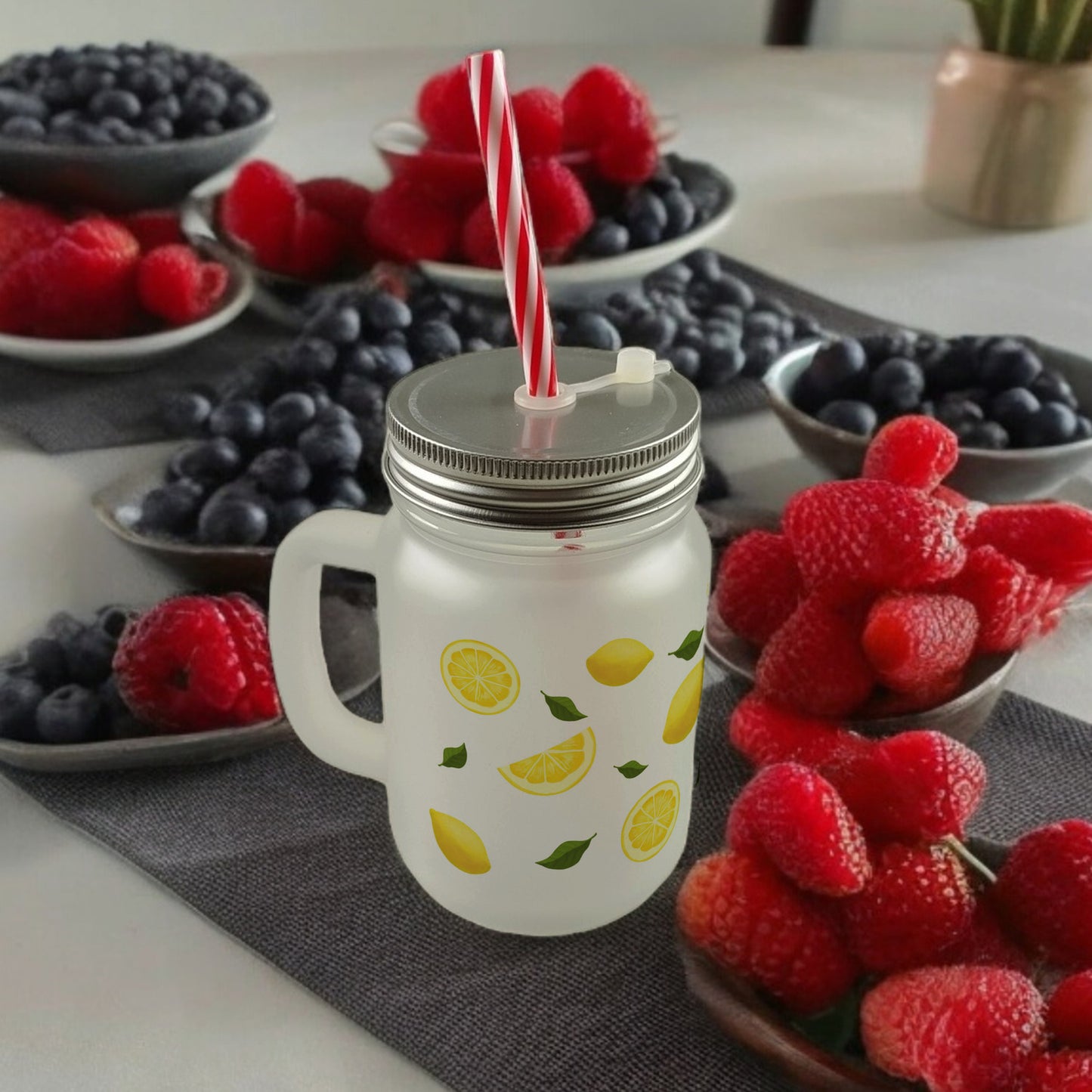 Zitronen Mason Jar Henkel Trinkglas mit Deckel