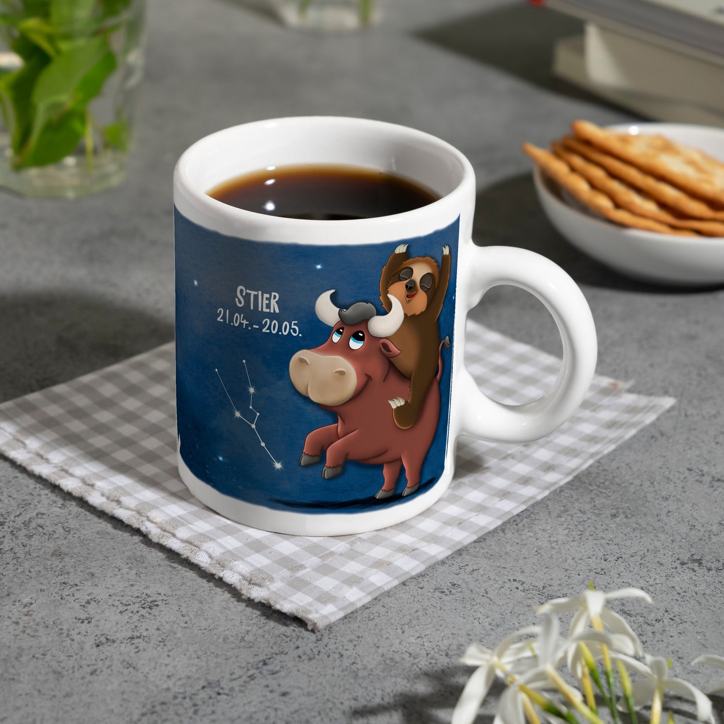 Faultier Sternzeichen Stier Kaffeebecher