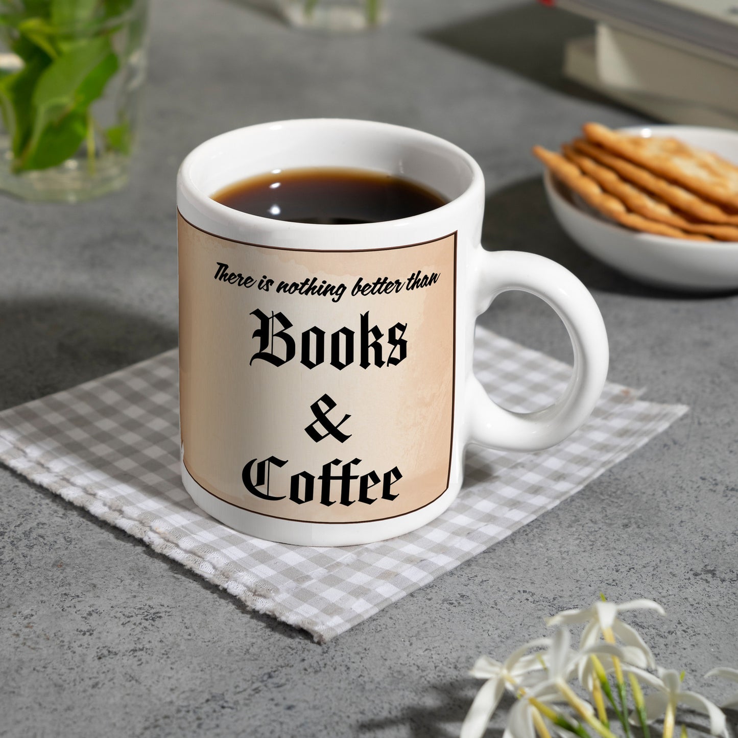 Büchernarr Kaffeebecher im Buchdesign mit Spruch