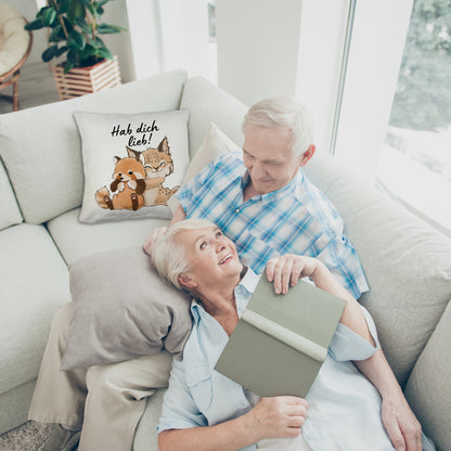 Luchs und Panda Kuschelkissen mit Spruch Hab dich lieb