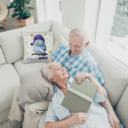 Schlafende Eule Kuschelkissen mit Spruch SchnarchKuschelkissen