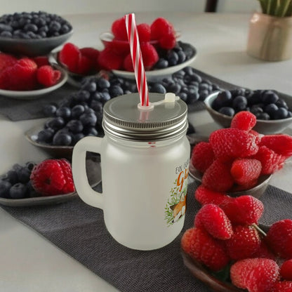 Fuchs Mason Jar Henkel Trinkglas mit Deckel mit Spruch Ein Glas voll Glück