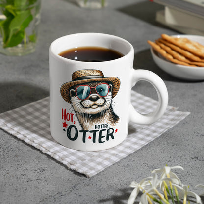 Otter mit Sonnenbrille und Strohhut Kaffeebecher mit Spruch Hot Hotter Otter