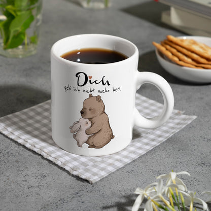 Hase und Bär Kaffeebecher mit Spruch Dich geb ich nicht mehr her