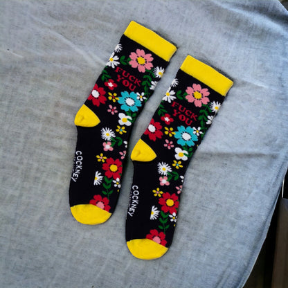 Fuck you Socken Funsocken Blumen Strümpfe in 37-42 im Paar