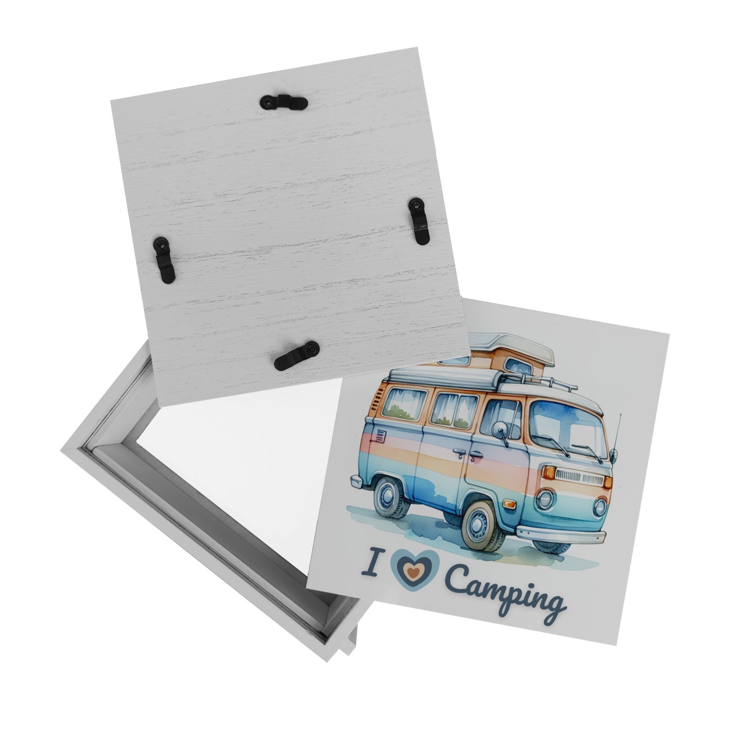 Campervan Rahmen Spardose aus Holz mit Spruch I love Camping