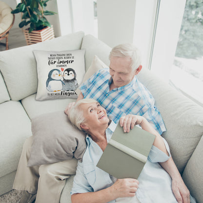 Pinguinpärchen Kuschelkissen mit Spruch Du bist mein Pinguin