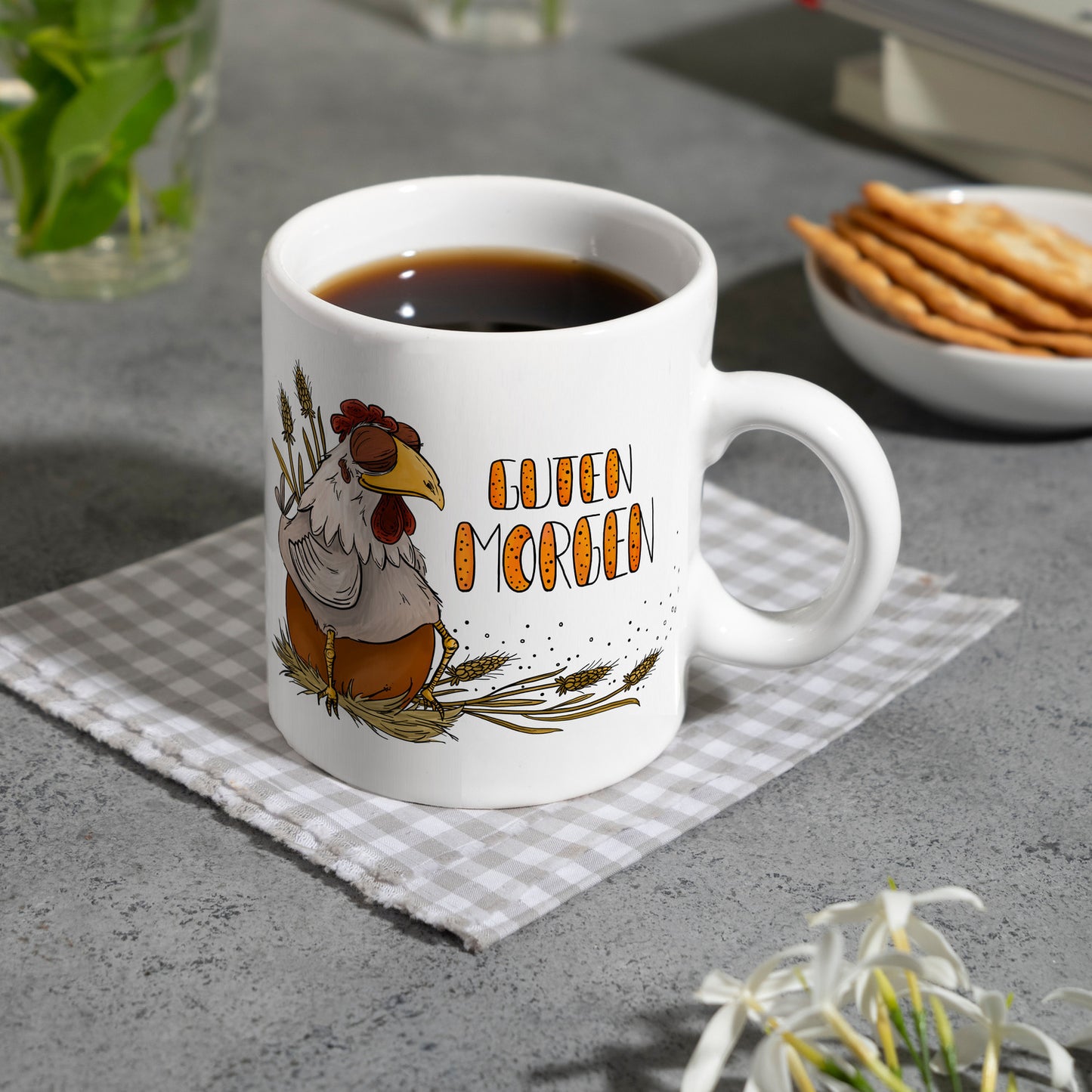 Guten Morgen Huhn und Ei Kaffeebecher