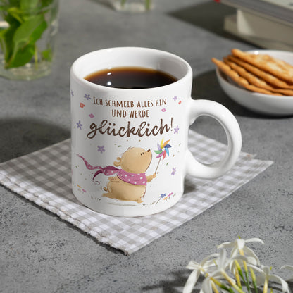 Glücklicher Bär Kaffeebecher mit Spruch Ich schmeiß alles hin