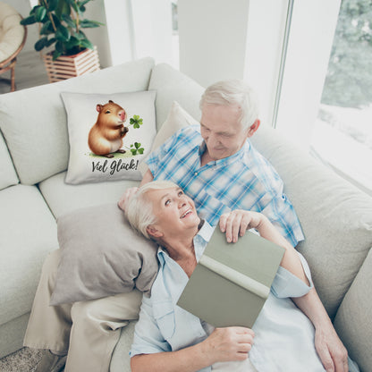 Capybara mit Kleeblatt Kuschelkissen mit Spruch Viel Glück