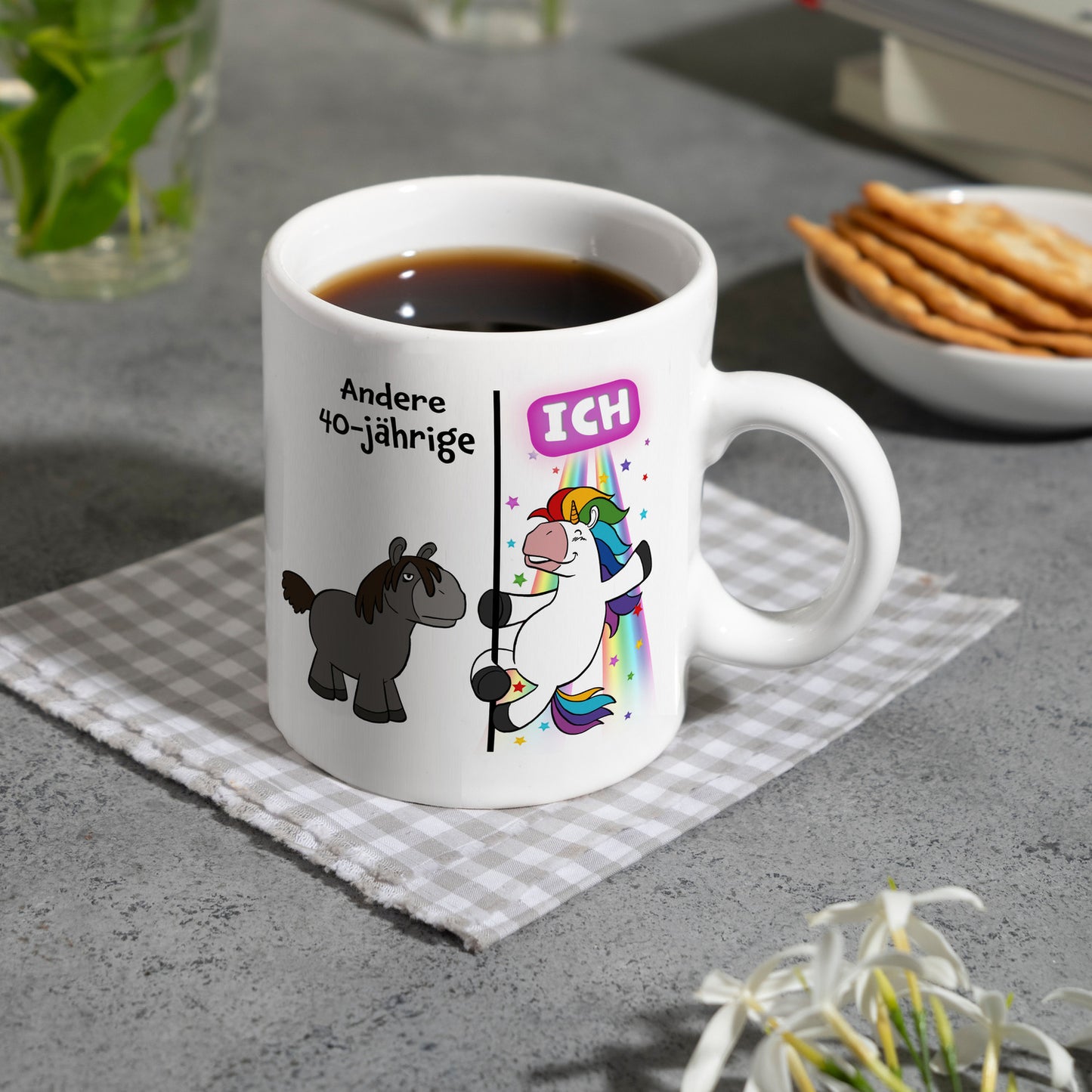 40. Geburtstag Kaffeebecher mit lustigem Spruch: Einhorn