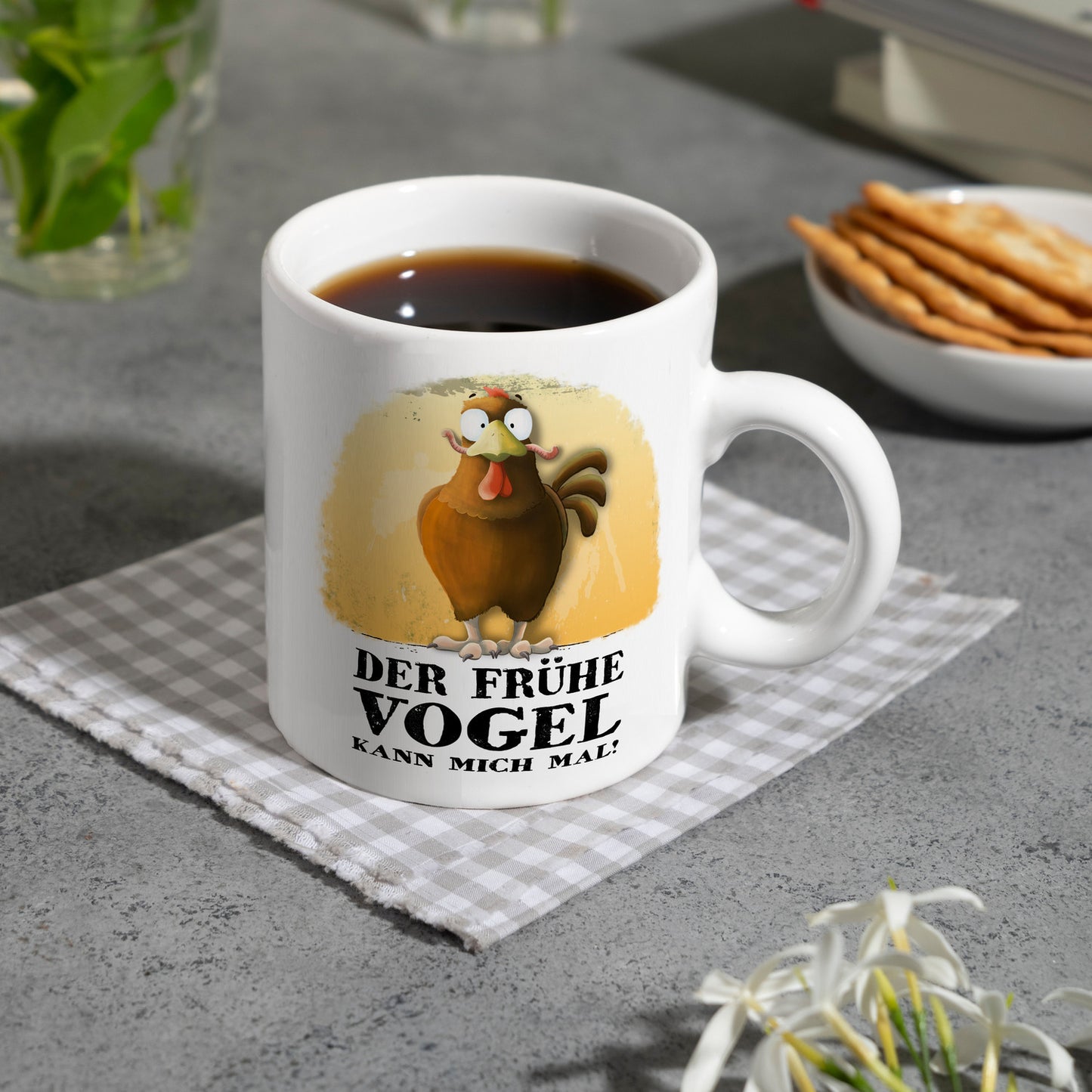 Der frühe Vogel kann mich mal Kaffeebecher mit Huhn Motiv