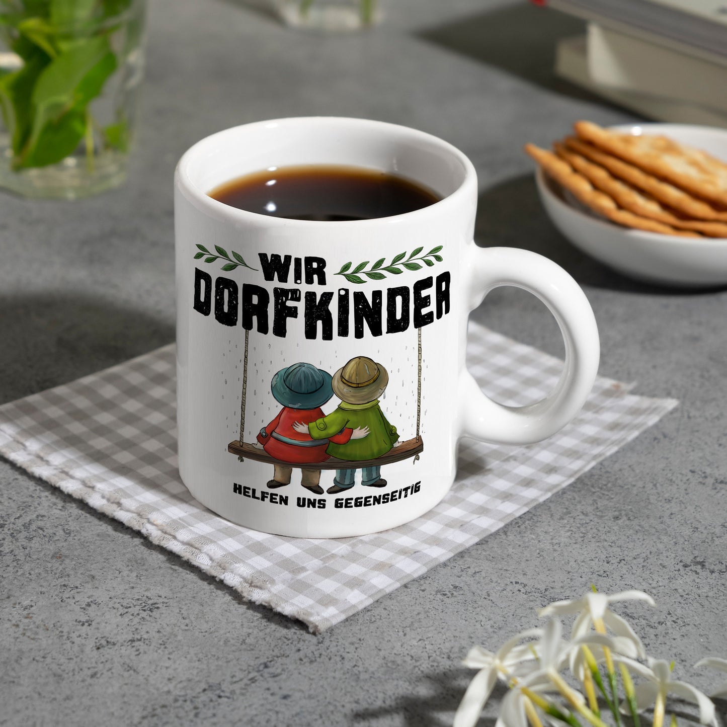 Wir Dorfkinder helfen uns gegenseitig Kaffeebecher