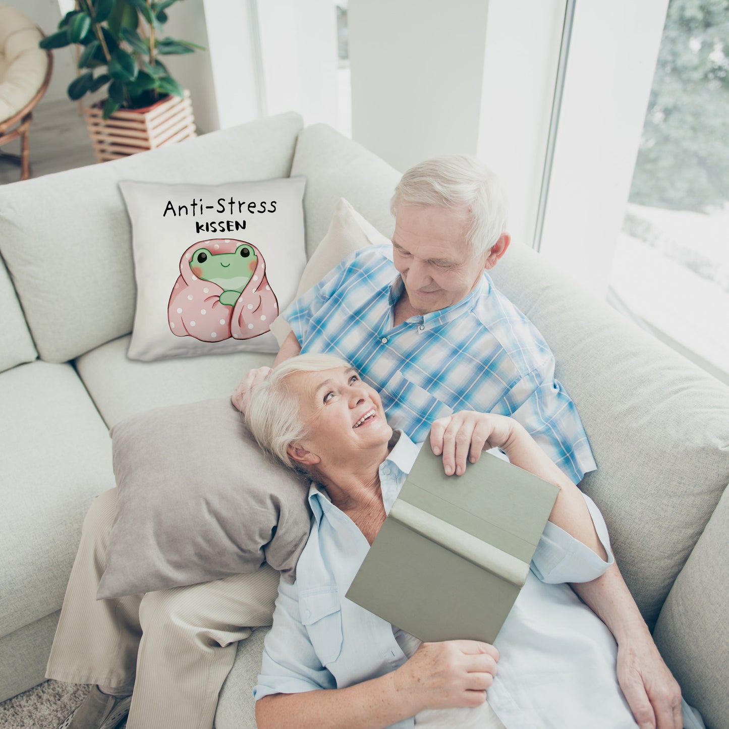 Frosch in rosa Decke Kuschelkissen mit Spruch Anti-Stress Kuschelkissen