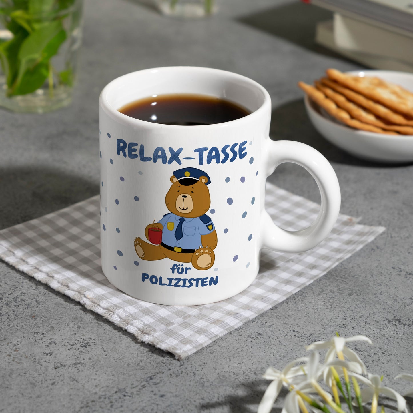 Relax Tasse für Polizisten Kaffeebecher mit hübschem Bär-Motiv