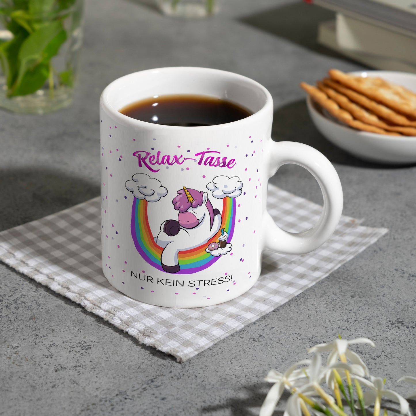 Relax-Tasse Einhorn mit Regenbogen Kaffeebecher