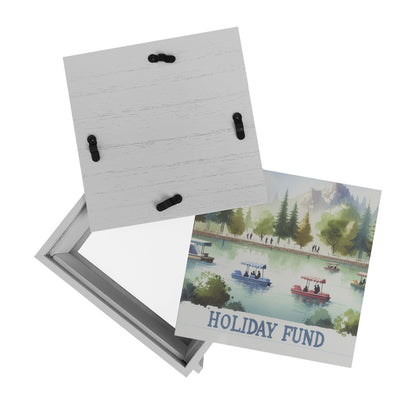 Urlaub am See Urlaubskasse Rahmen Spardose aus Holz mit Spruch Holiday Fund