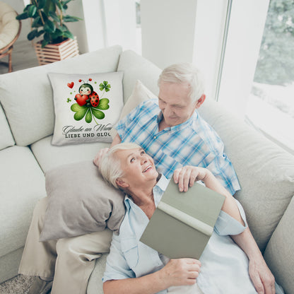 Marienkäfer Kuschelkissen mit Spruch Glaube an Wunder, Liebe und Glück!