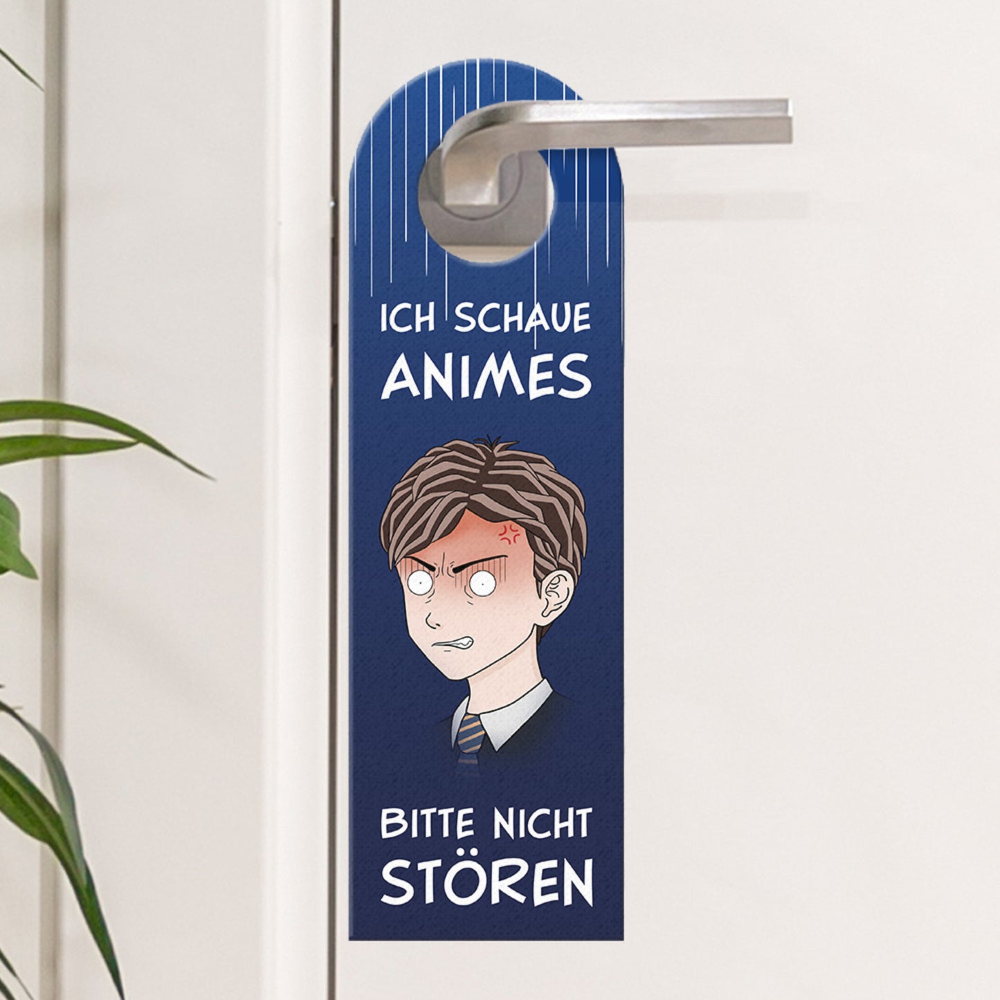 Ich schaue Animes oder Komm rein Türhänger mit Animejunge Motiv